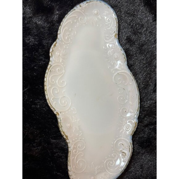 Antique Embossed Scalloped Edge Floral White Ceramic Platter Trinket Dish - Picture 8 of 9
